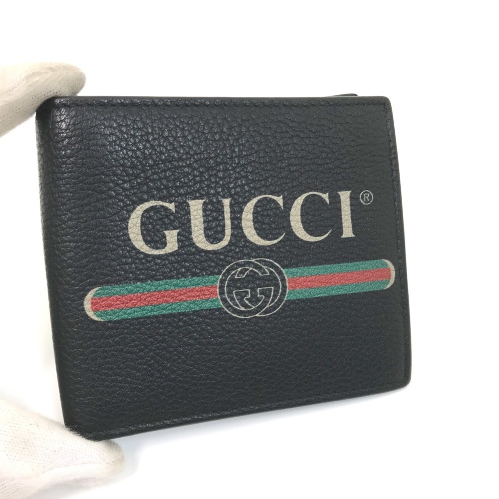 GUCCI 496316 Printed Compact Wallet Bi-fold Leather Men's Black E-240626-5 - Picture 5 of 13